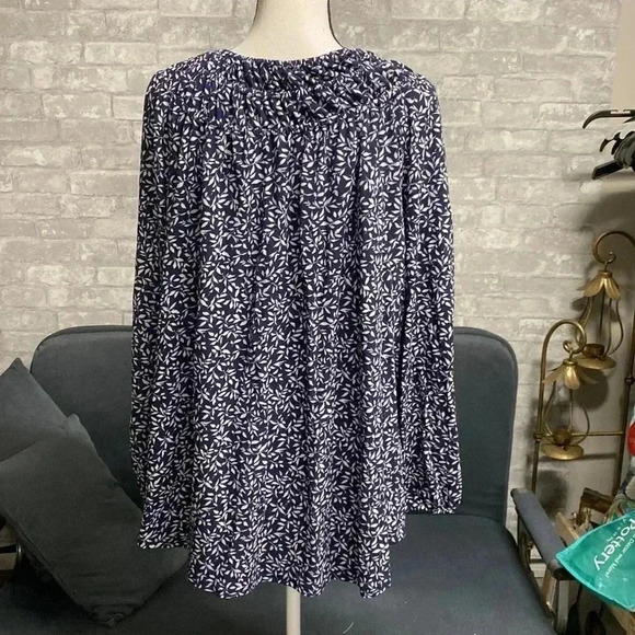 Blue & cream floral smock top shirt blouse - Picture 8 of 16